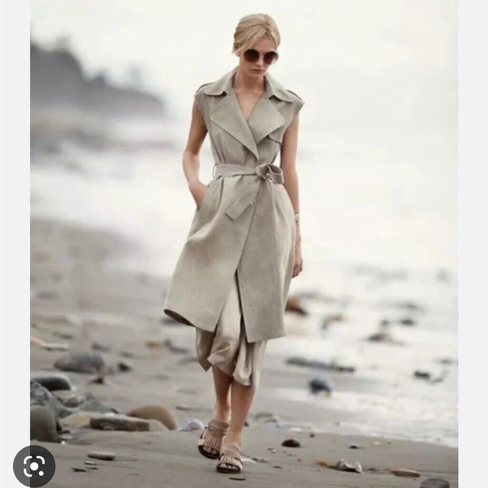 Theory “Jiliya” Natural Linen Sleeveless Trench/Vest Size Medium